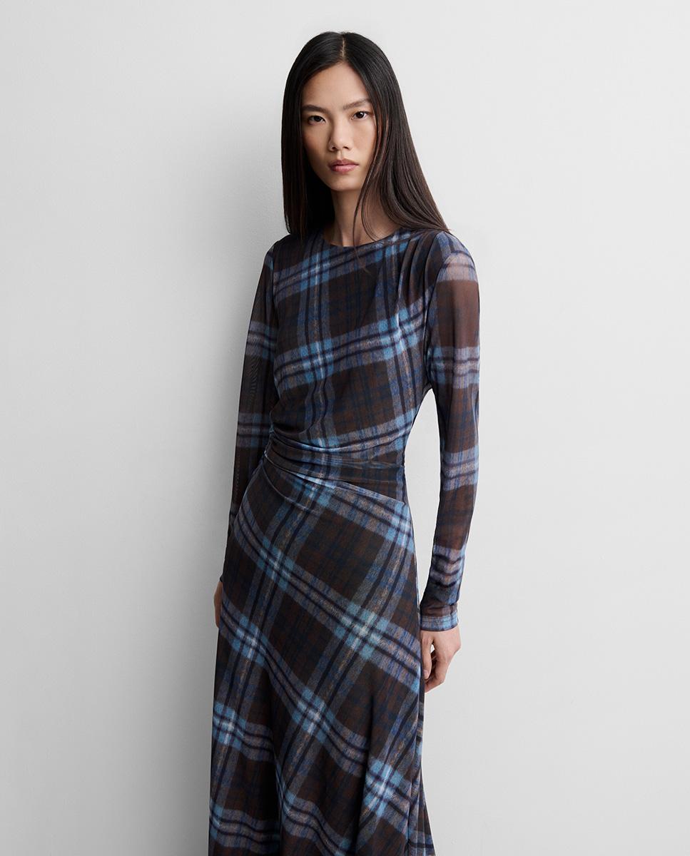 Vestido midi tul estampado de manga larga de cuello caja - Simorra - Azul Azul-3