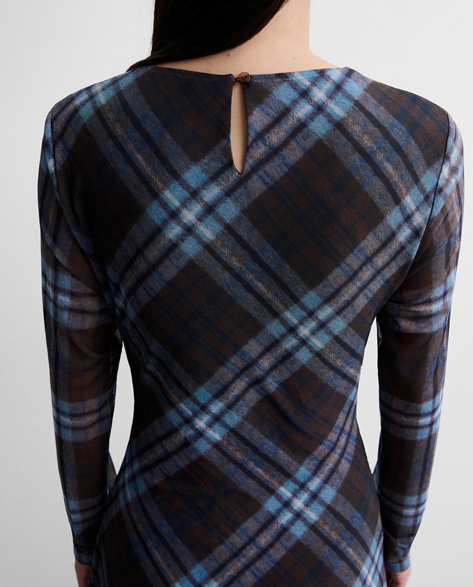 Vestido midi tul estampado de manga larga de cuello caja - Simorra - Azul Azul-4