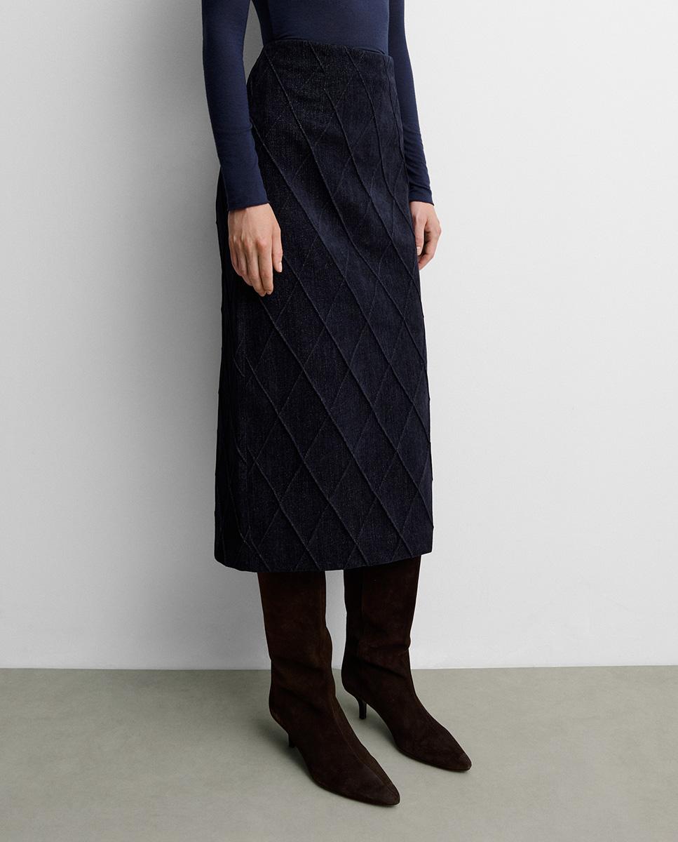 Falda midi efecto denim - Simorra - Azul Azul-3