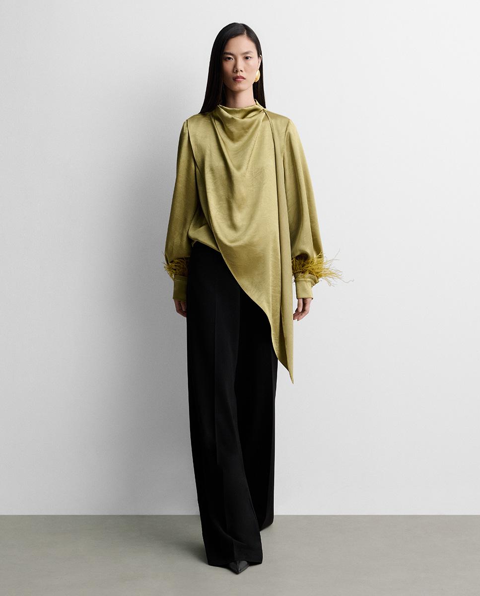 Blusa de mujer satinada plumas - Simorra - Verde Verde-1