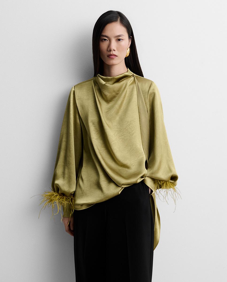 Blusa de mujer satinada plumas - Simorra - Verde Verde-2