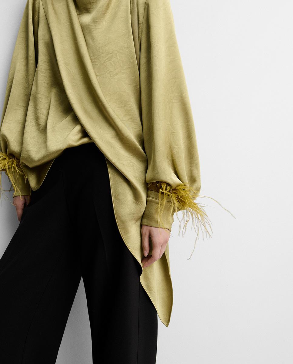 Blusa de mujer satinada plumas - Simorra - Verde Verde-3