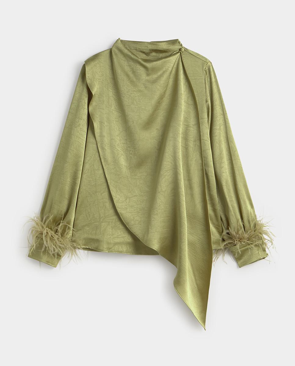 Blusa de mujer satinada plumas - Simorra - Verde Verde-6