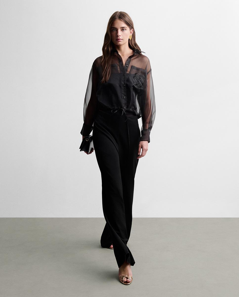 Blusa de mujer crop organza - Simorra - Negro Negro-1