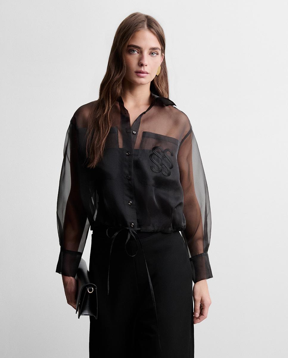 Blusa de mujer crop organza - Simorra - Negro Negro-2