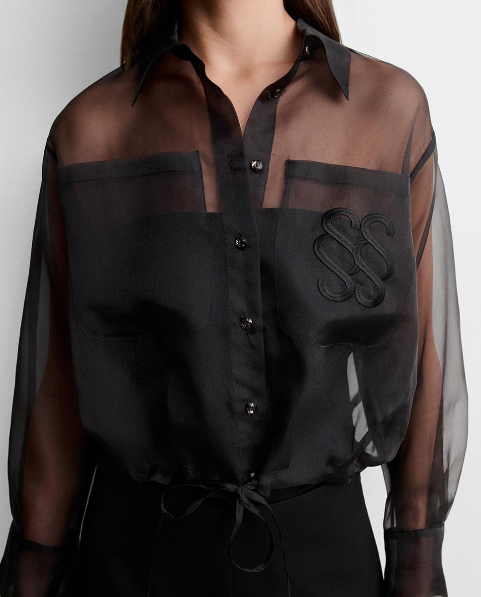 Blusa de mujer crop organza - Simorra - Negro Negro-3