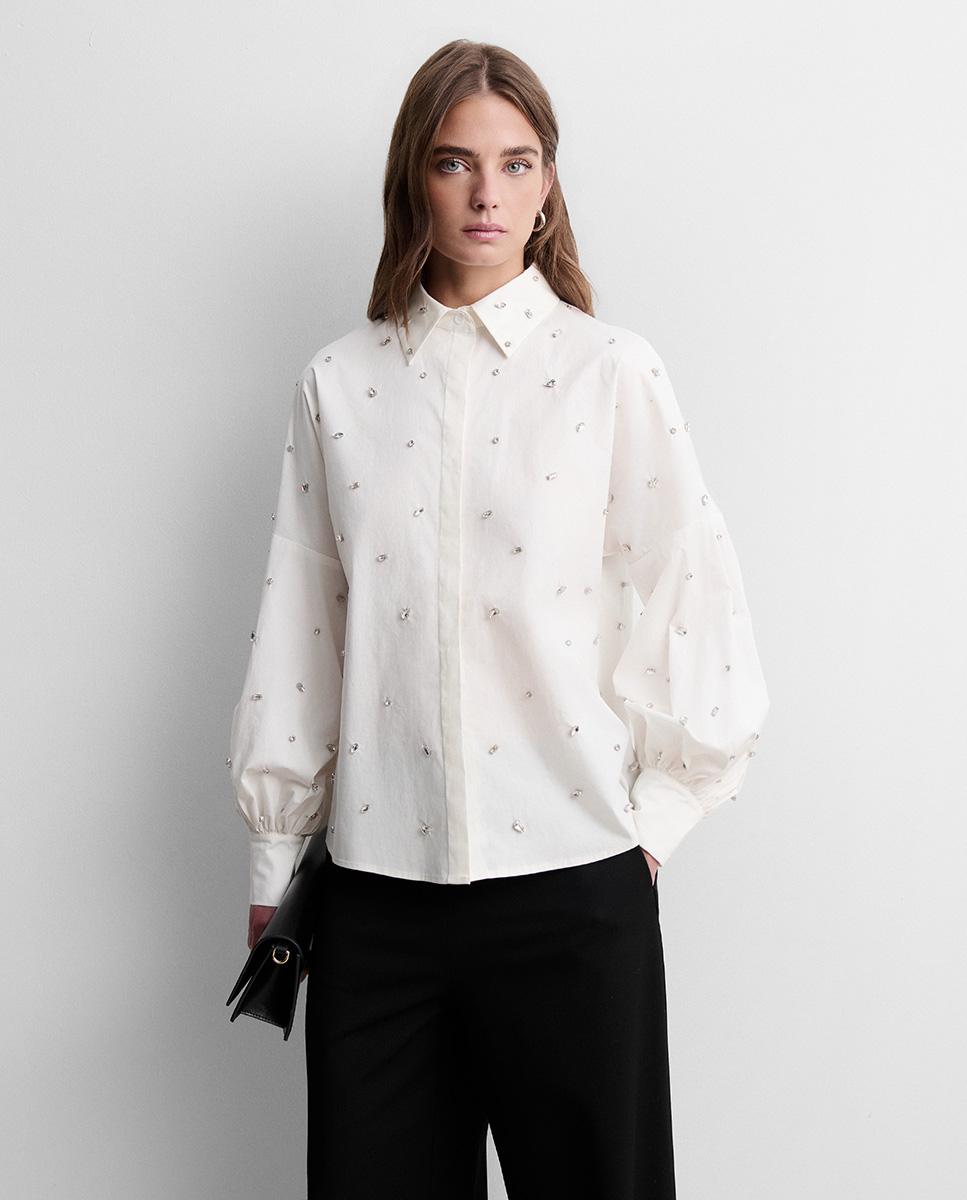Imagen 2 de Blusa de mujer manga larga pedrería - Simorra - Blanco Blanco
