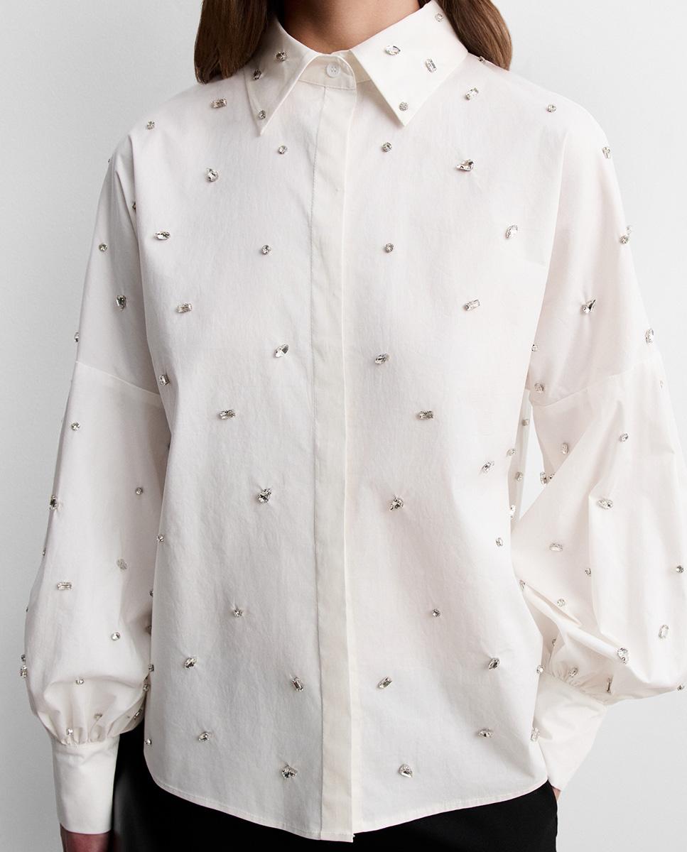 Imagen 3 de Blusa de mujer manga larga pedrería - Simorra - Blanco Blanco