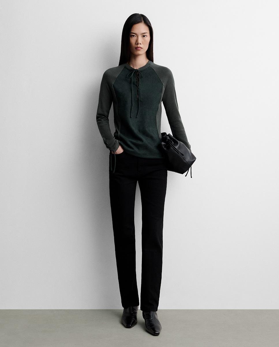 Jersey de mujer bimateria de manga larga - Simorra - Verde Verde-1