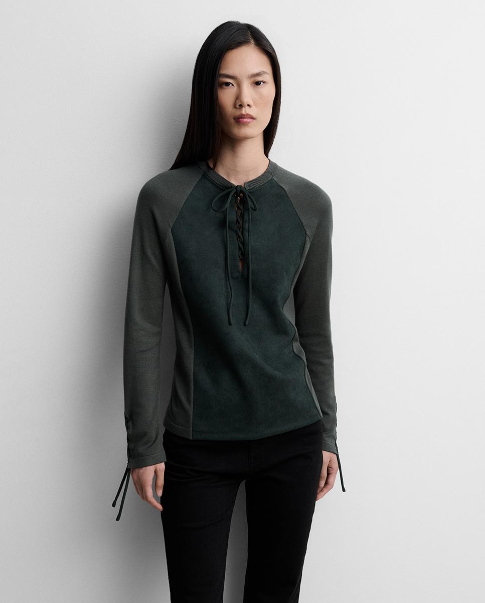 Jersey de mujer bimateria de manga larga - Simorra - Verde Verde-2
