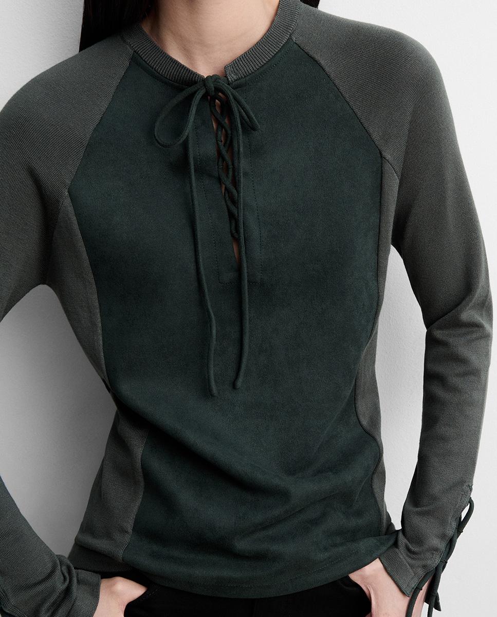 Jersey de mujer bimateria de manga larga - Simorra - Verde Verde-4