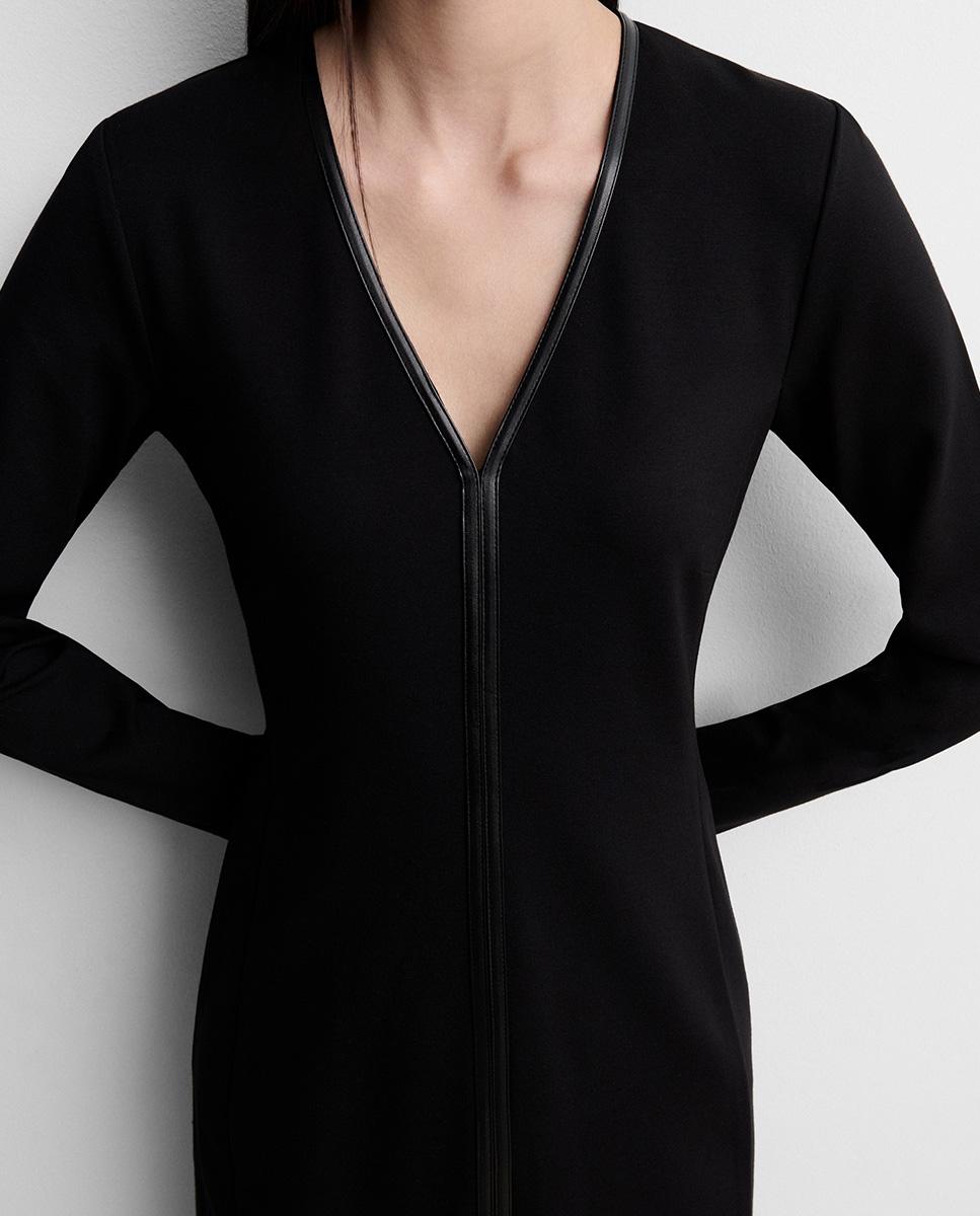 Vestido midi punto bicolor de manga larga de cuello caja - Simorra - Negro Negro-3