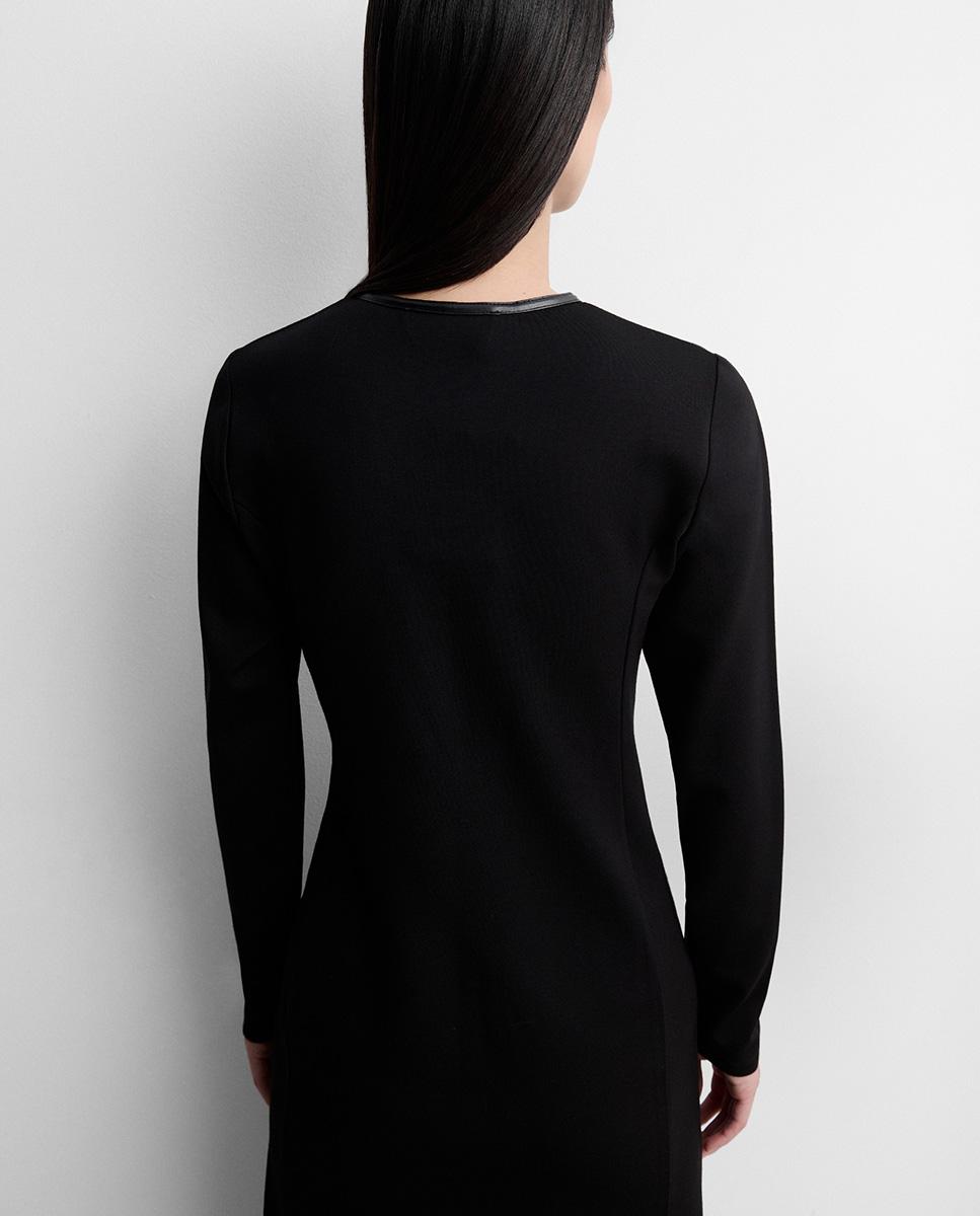 Vestido midi punto bicolor de manga larga de cuello caja - Simorra - Negro Negro-4