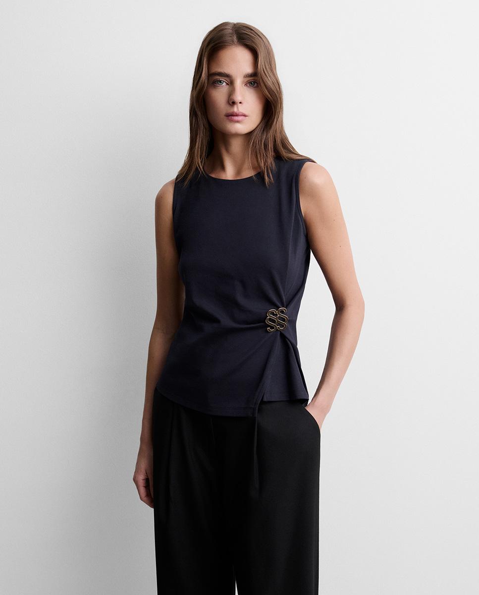 Top de mujer fruncido broche logo - Simorra - Azul Azul-2