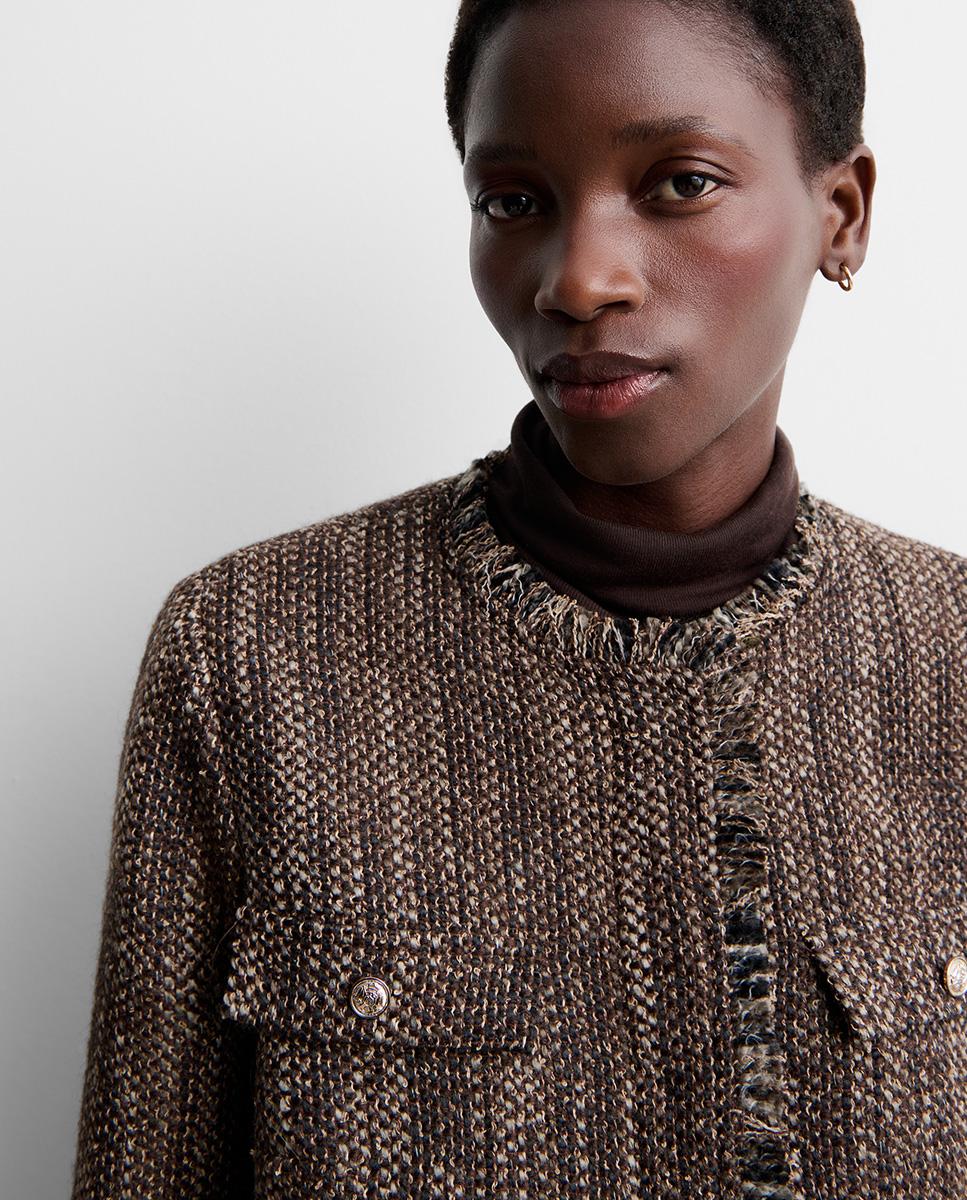 Chaqueta de mujer de tweed - Simorra - Marrón Marrón-4