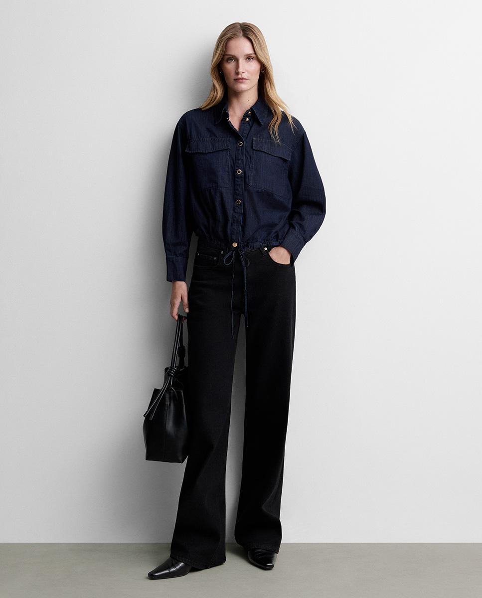 Imagen 0 de Blusa de mujer crop efecto denim Azul