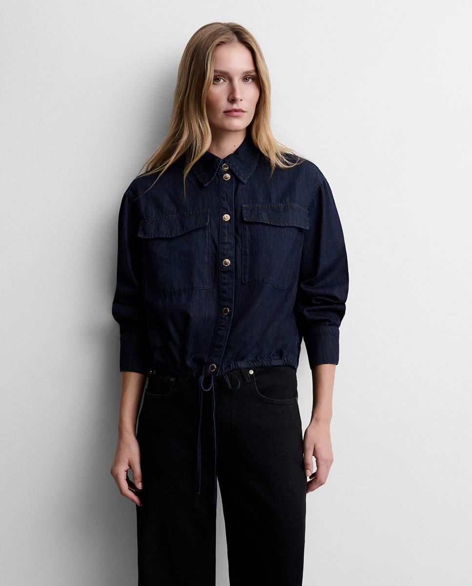 Blusa de mujer crop efecto denim - Simorra - Azul Azul-3