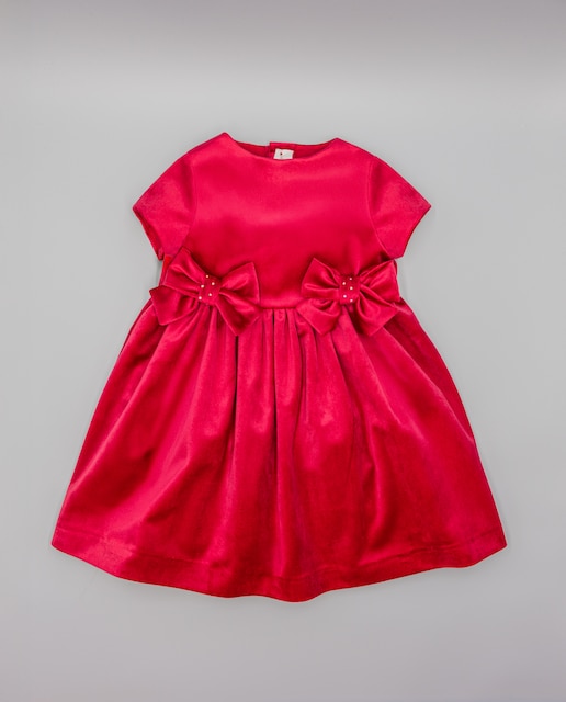 Imagen 0 de Vestido de niña de terciopelo rojo con lazos