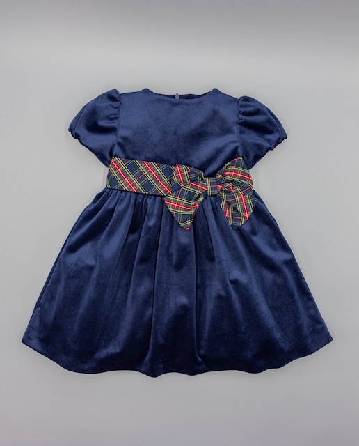 Imagen 0 de Vestido de niña de terciopelo azul y lazada
