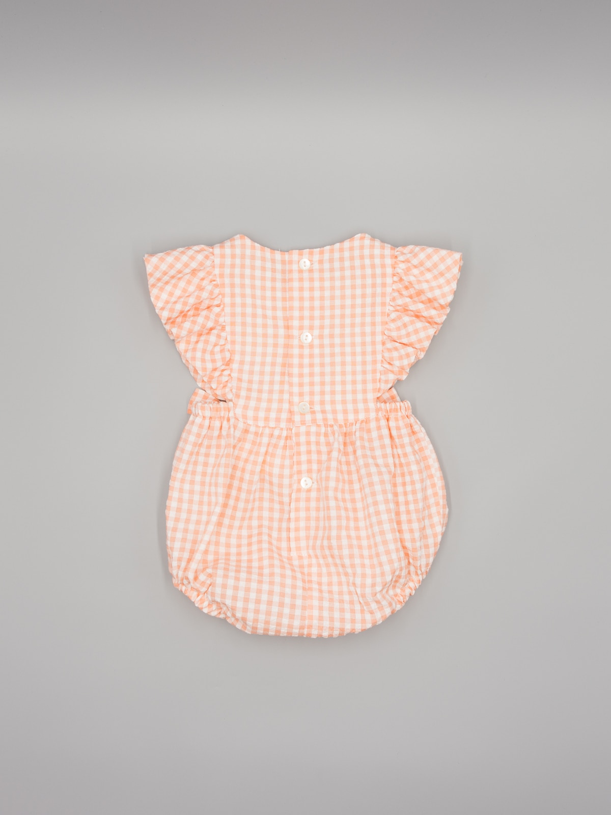 Pelele de bebé vichy con lazos laterales - Fina Ejerique - Salmón Salmón-2