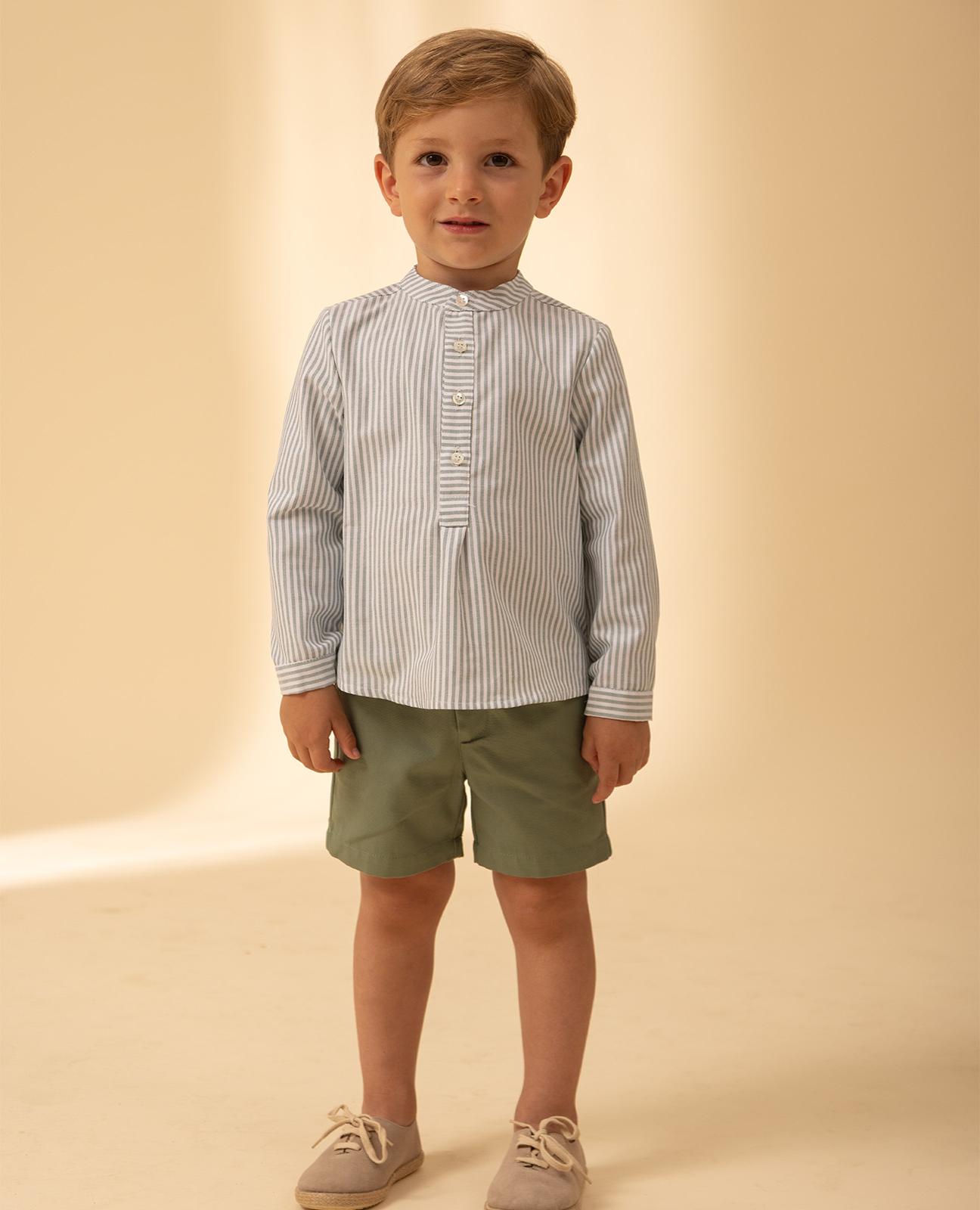 Bermuda de niño lino con bolsillos ojal y cintura ajustable - Fina Ejerique - Verde Oliva Verde Oliva-1