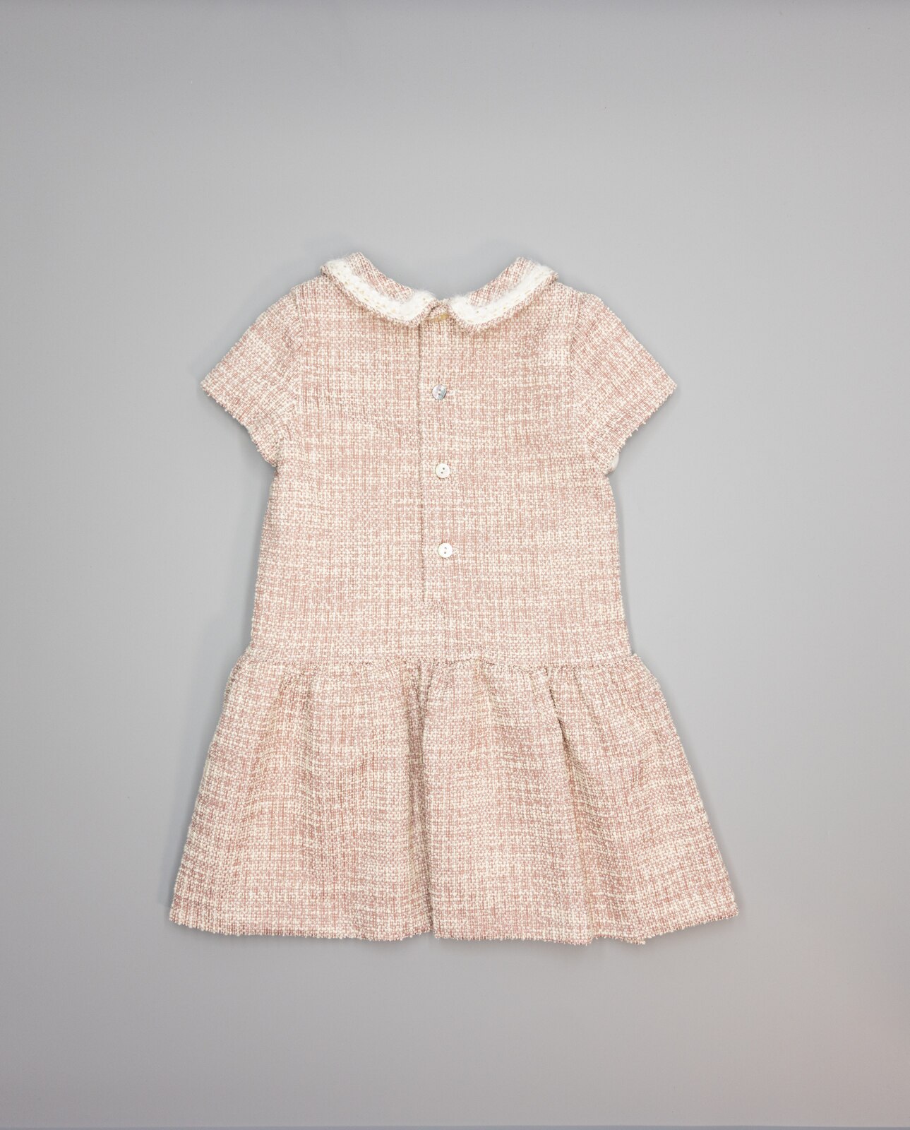 Vestido de niña tipo tweed con manga corta y cuello con detalle - Fina Ejerique - Rosa Rosa-2