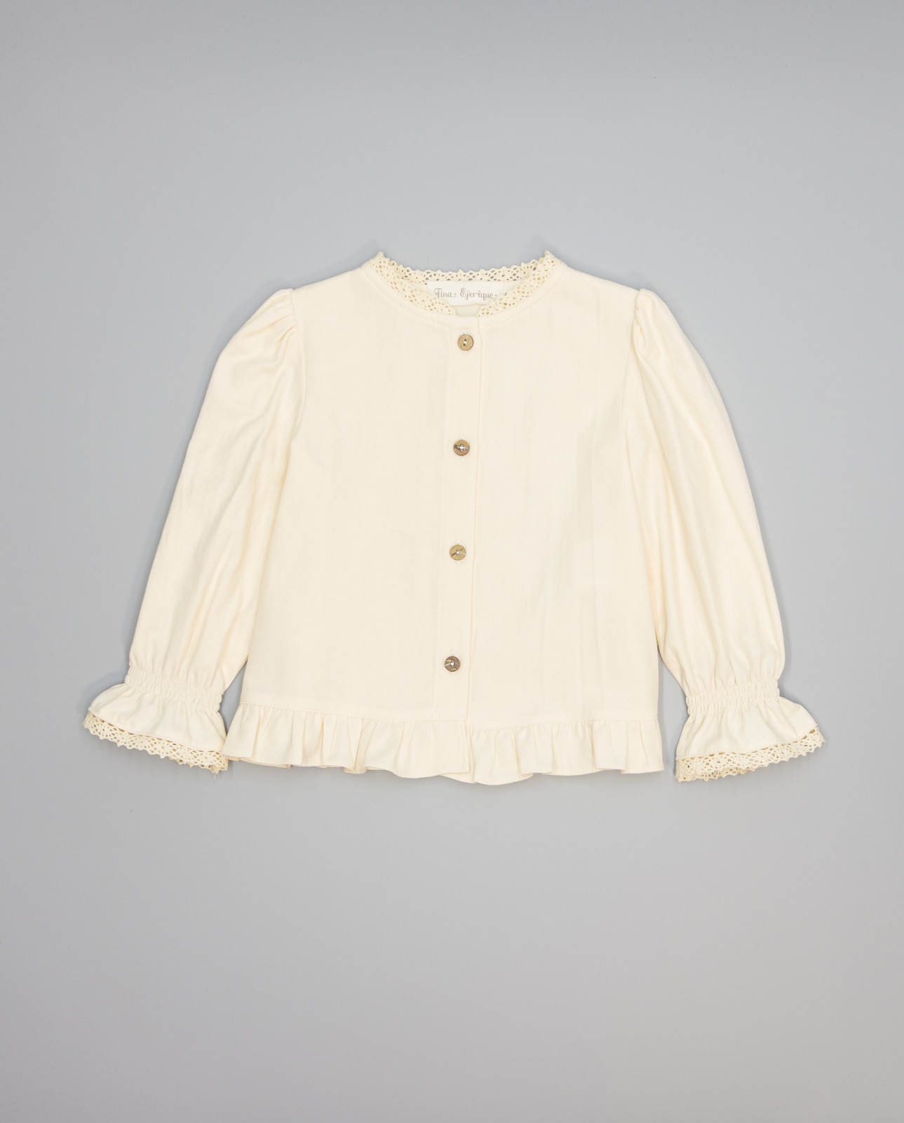 Imagen 0 de Camisa de algodón con puntilla y botones de coco Crudo