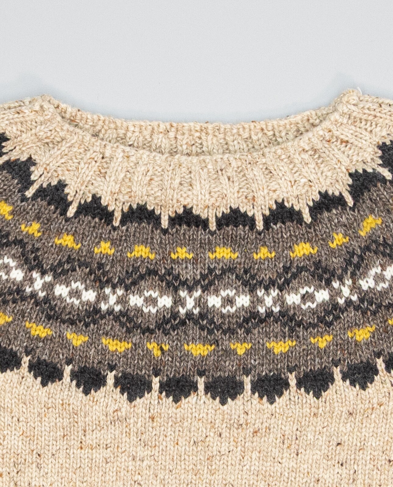 Jersey beige jaspeado de lana y viscosa con greca topo antracita y ocre - Fina Ejerique - Beige Beige-2