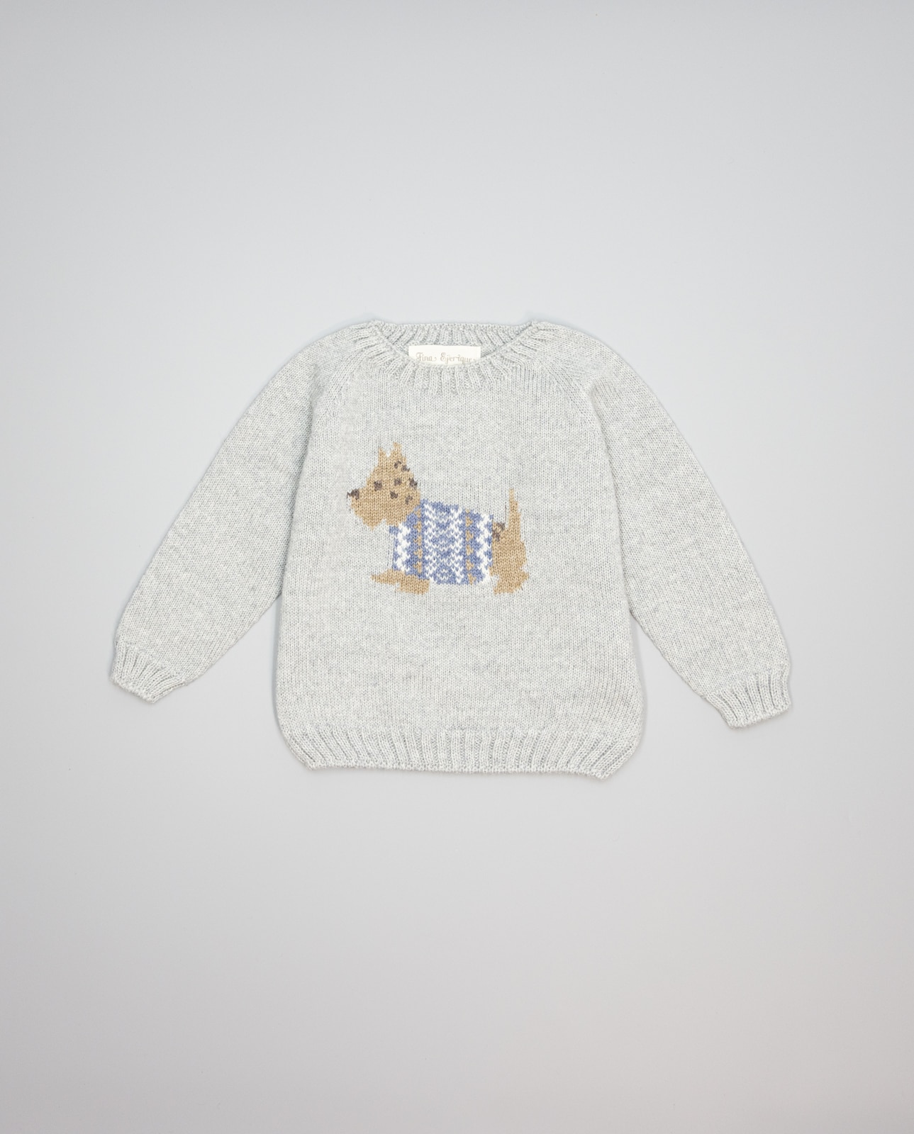 Jersey gris de lana merino con intarsia de perro - Fina Ejerique - Gris Gris-3
