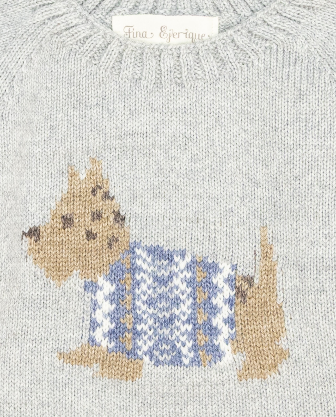 Jersey gris de lana merino con intarsia de perro - Fina Ejerique - Gris Gris-4