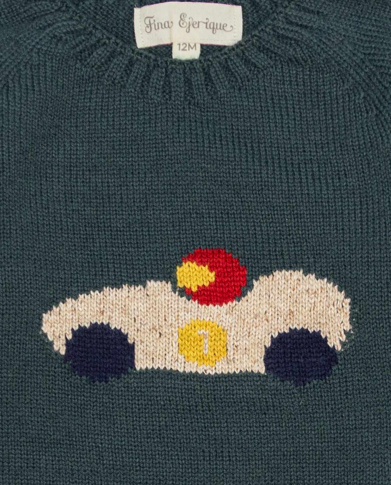 Jersey verde de lana merino con intarsia de coche - Fina Ejerique - Verde oscuro Verde oscuro-4