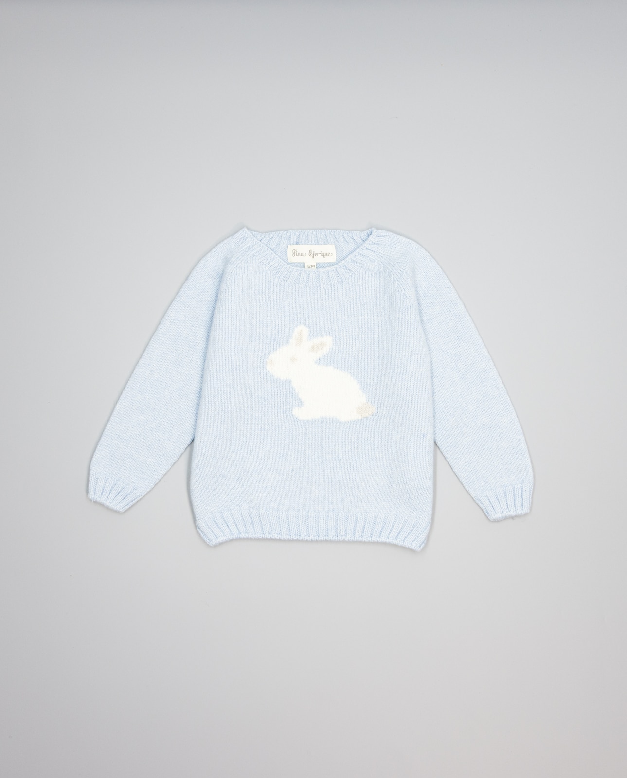 Jersey azul de cashmere con intarsia de conejito beige y gris - Fina Ejerique - Azul Azul-1
