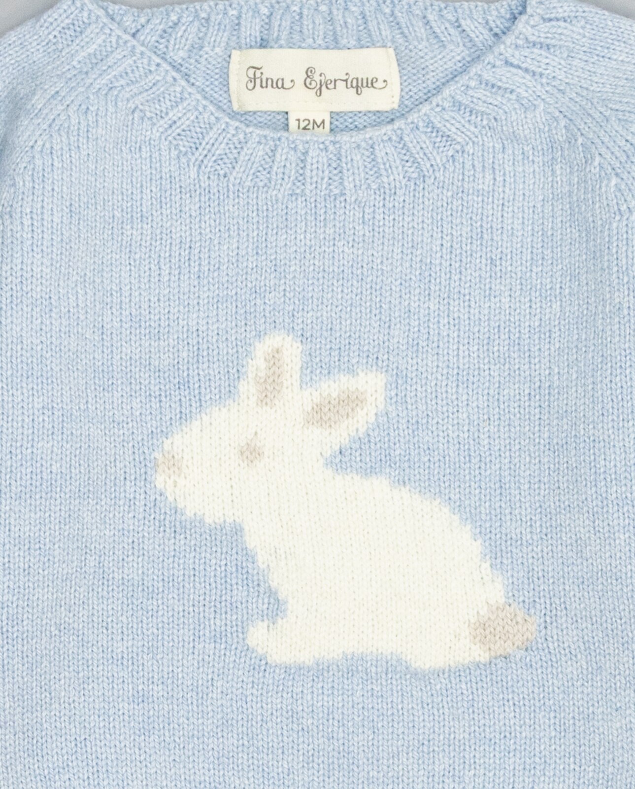 Jersey azul de cashmere con intarsia de conejito beige y gris - Fina Ejerique - Azul Azul-2