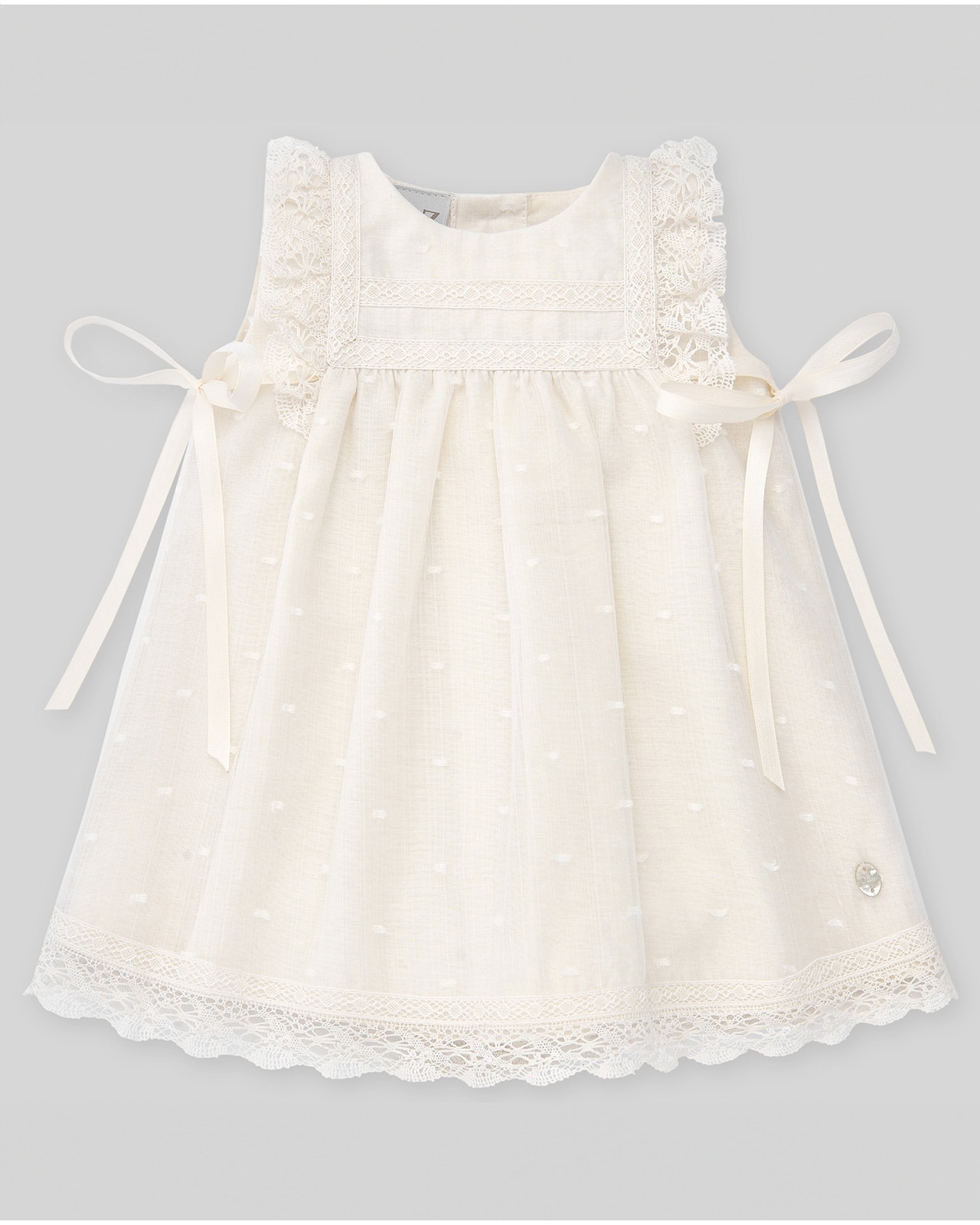 Vestido de bebé niña de tul bordado con lazos decorativos