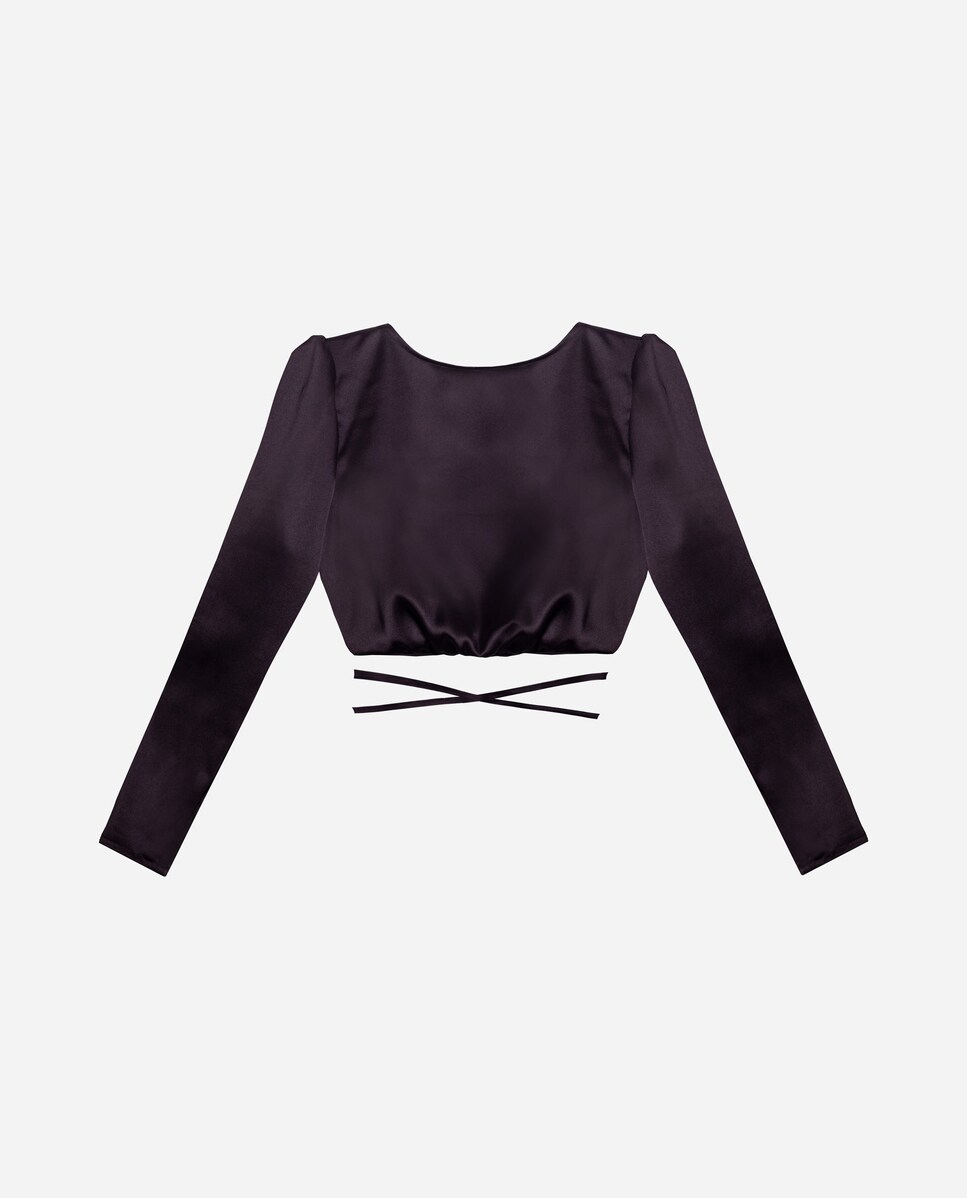 Blusa de mujer de manga larga satinada con espalda descubierta