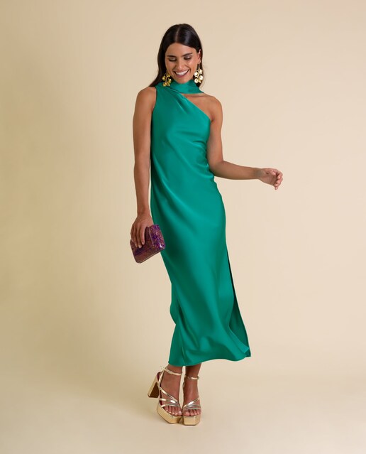 Imagen 0 de Vestido midi asimétrico con lazada
