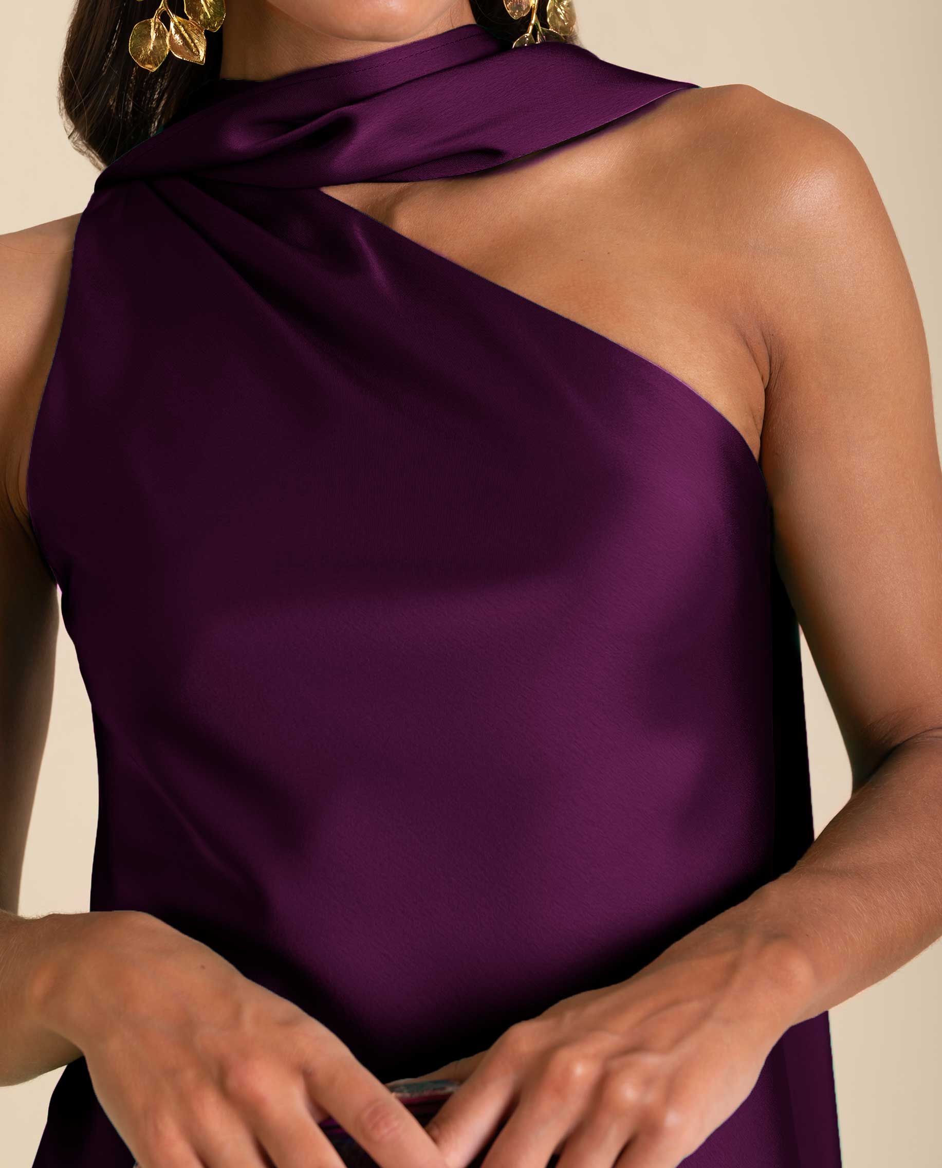 Vestido midi asimétrico con lazada - The-Are - Morado Morado-4