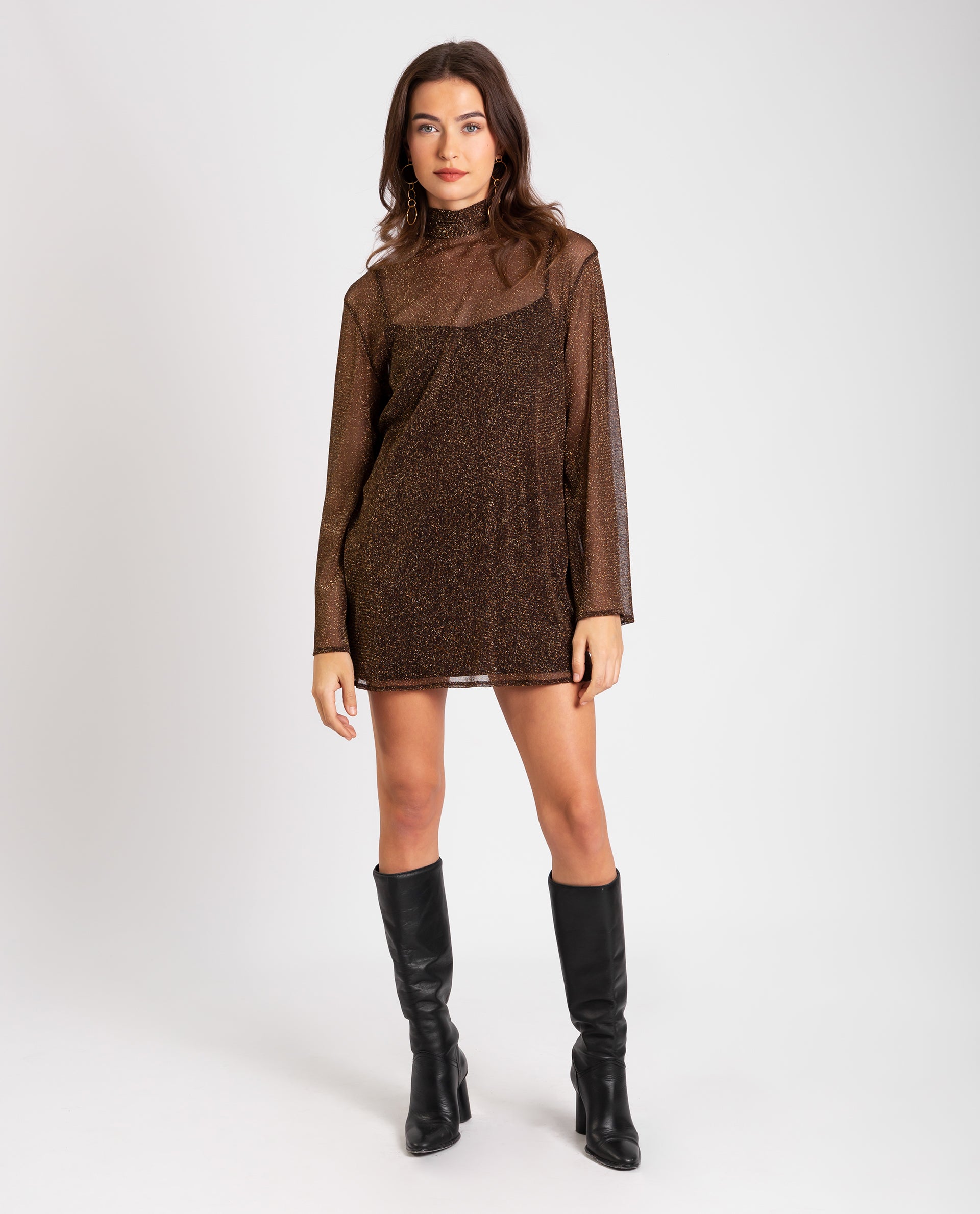 The-Are - Vestido corto con brillo transparente.