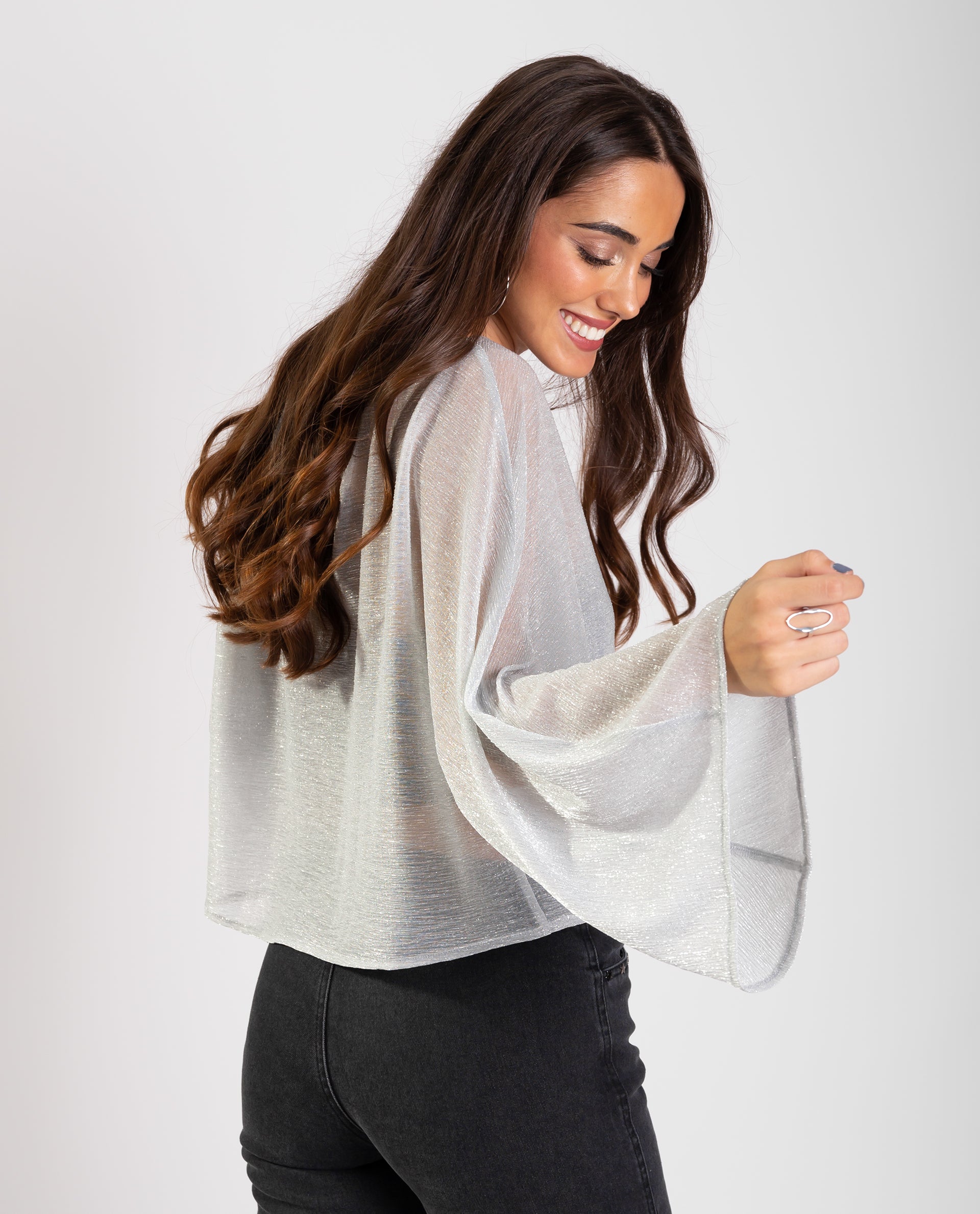 Jersey de mujer semitransparente con brillo - The-Are - Plateado Plateado-2