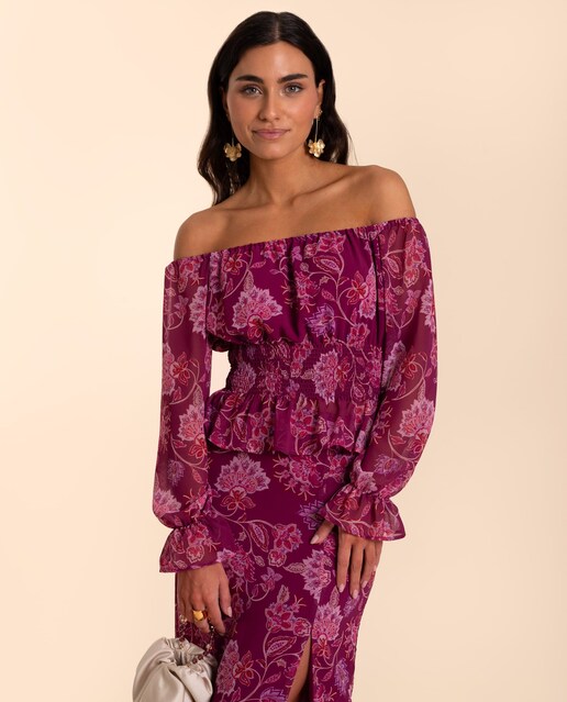 Imagen 0 de Blusa de mujer escote bardot y cintura fruncida