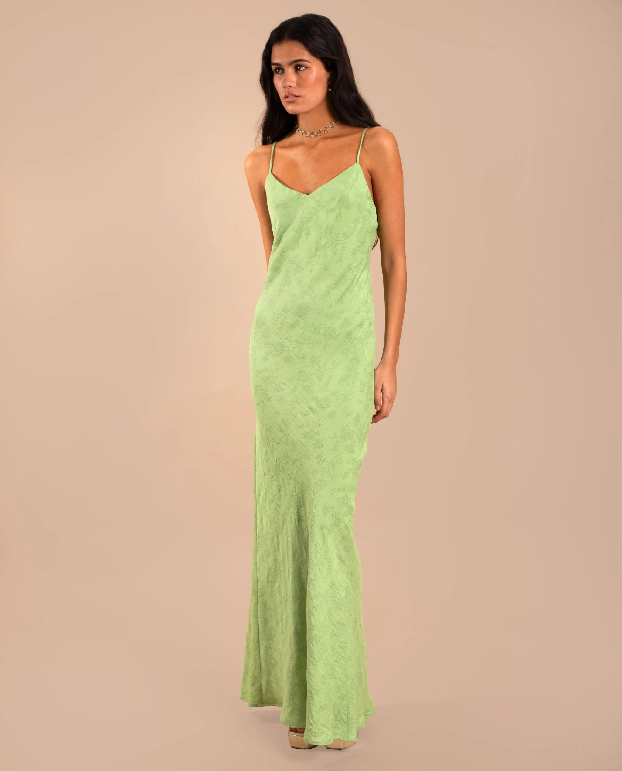 Vestido largo de tirantes y espalda abierta - Verde Verde-3