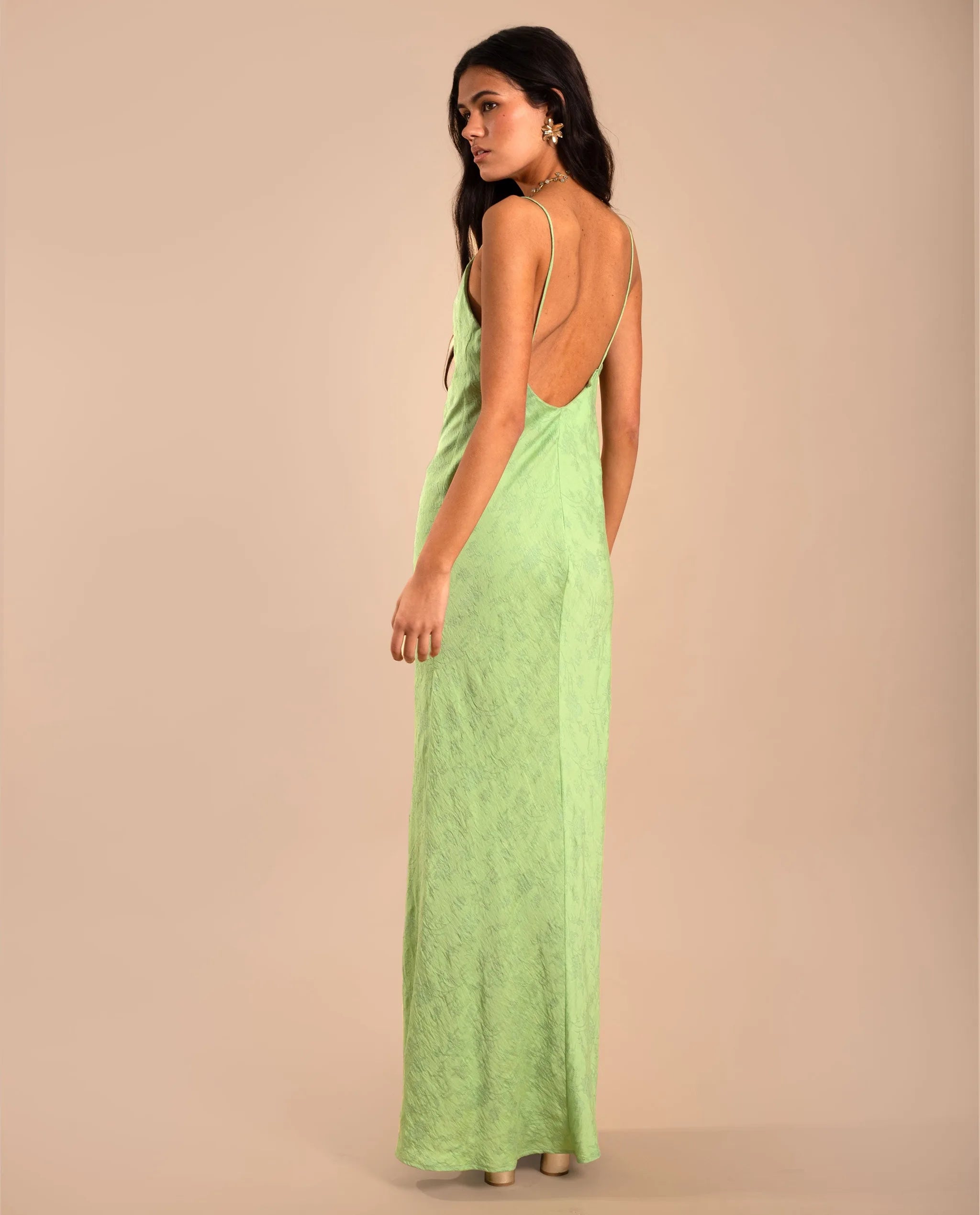 Vestido largo de tirantes y espalda abierta - Verde Verde-4