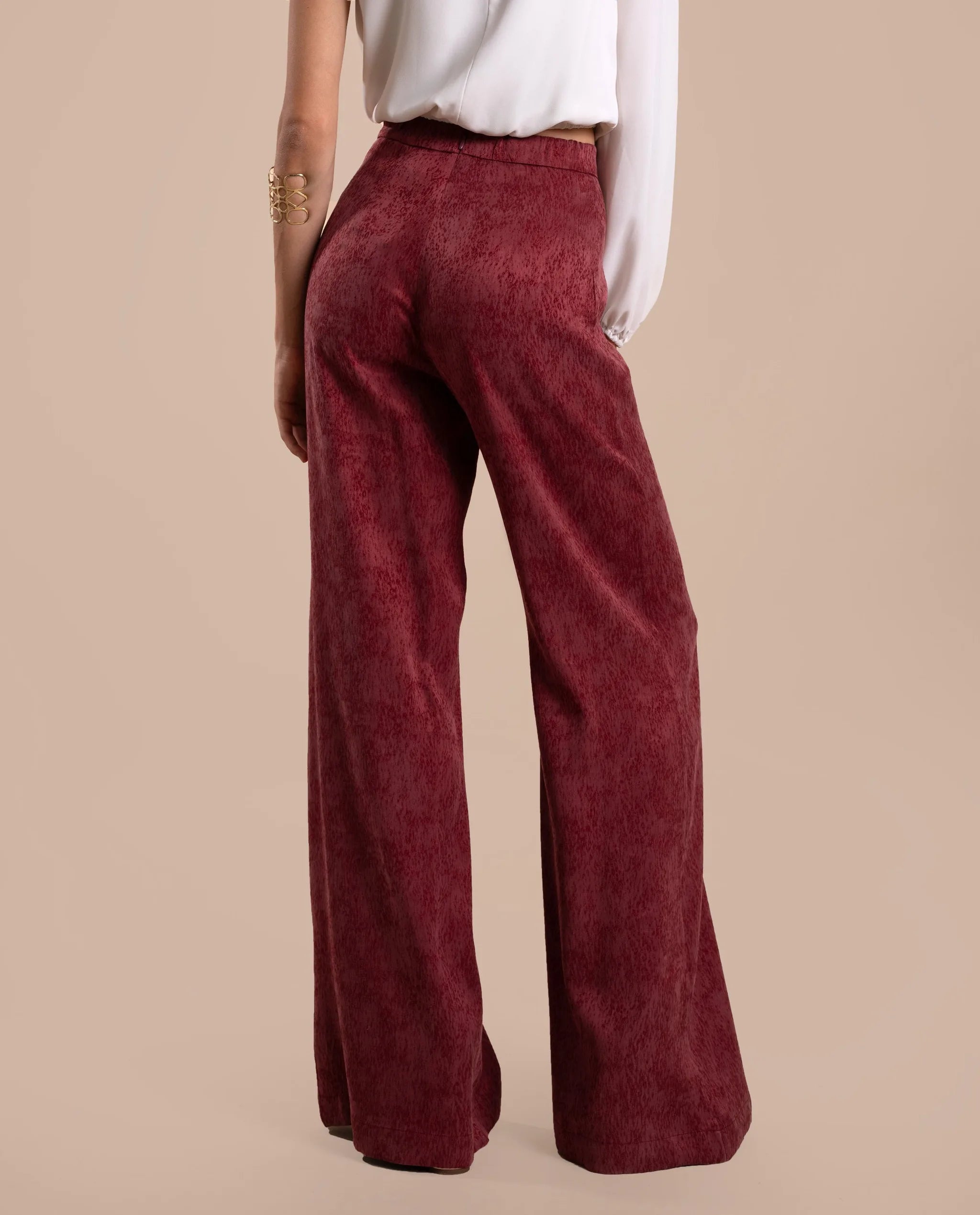 Pantalón de mujer acampanado tiro alto - The-Are - Burdeos Burdeos-4