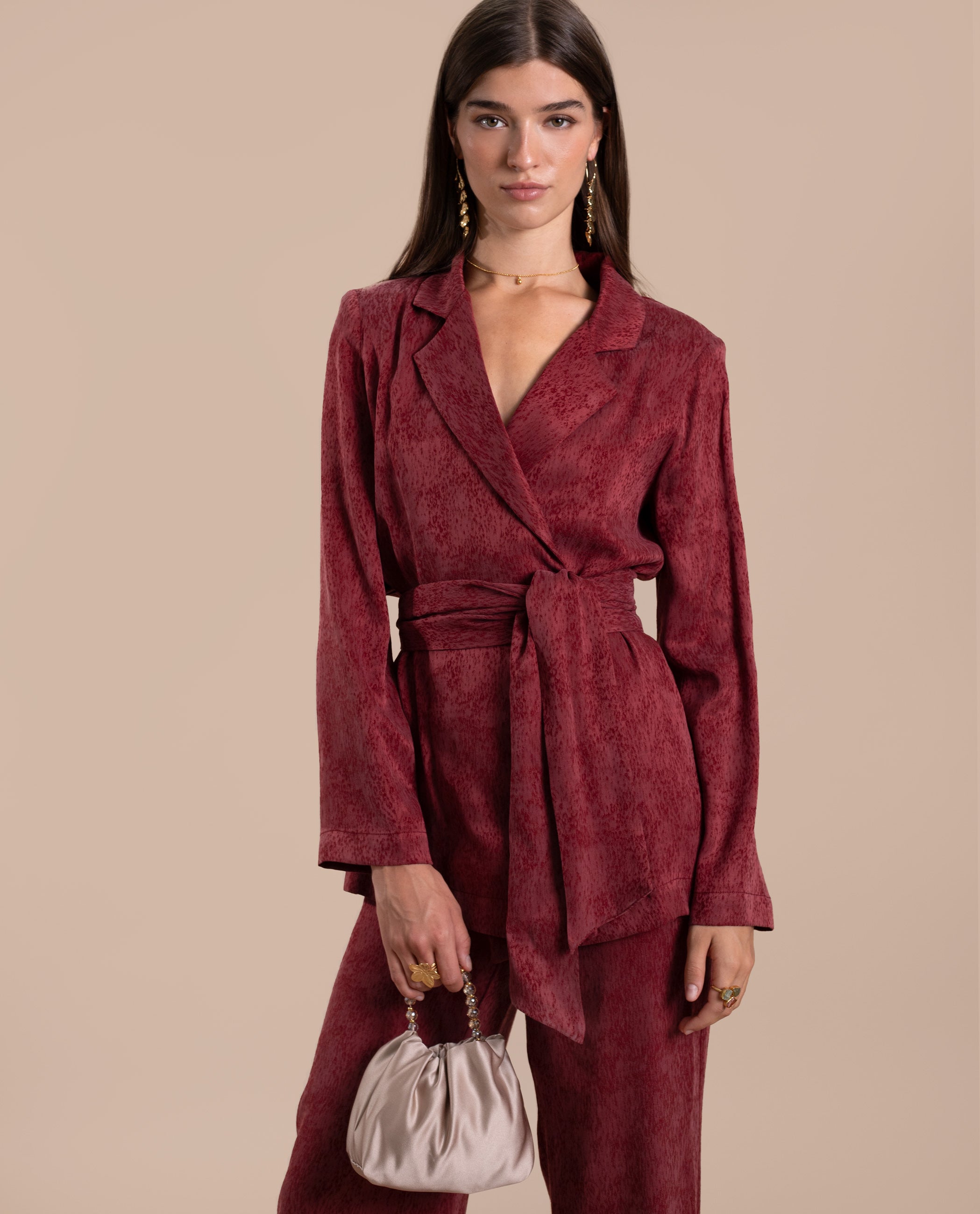The-Are - Blazer de traje de mujer con fajín.