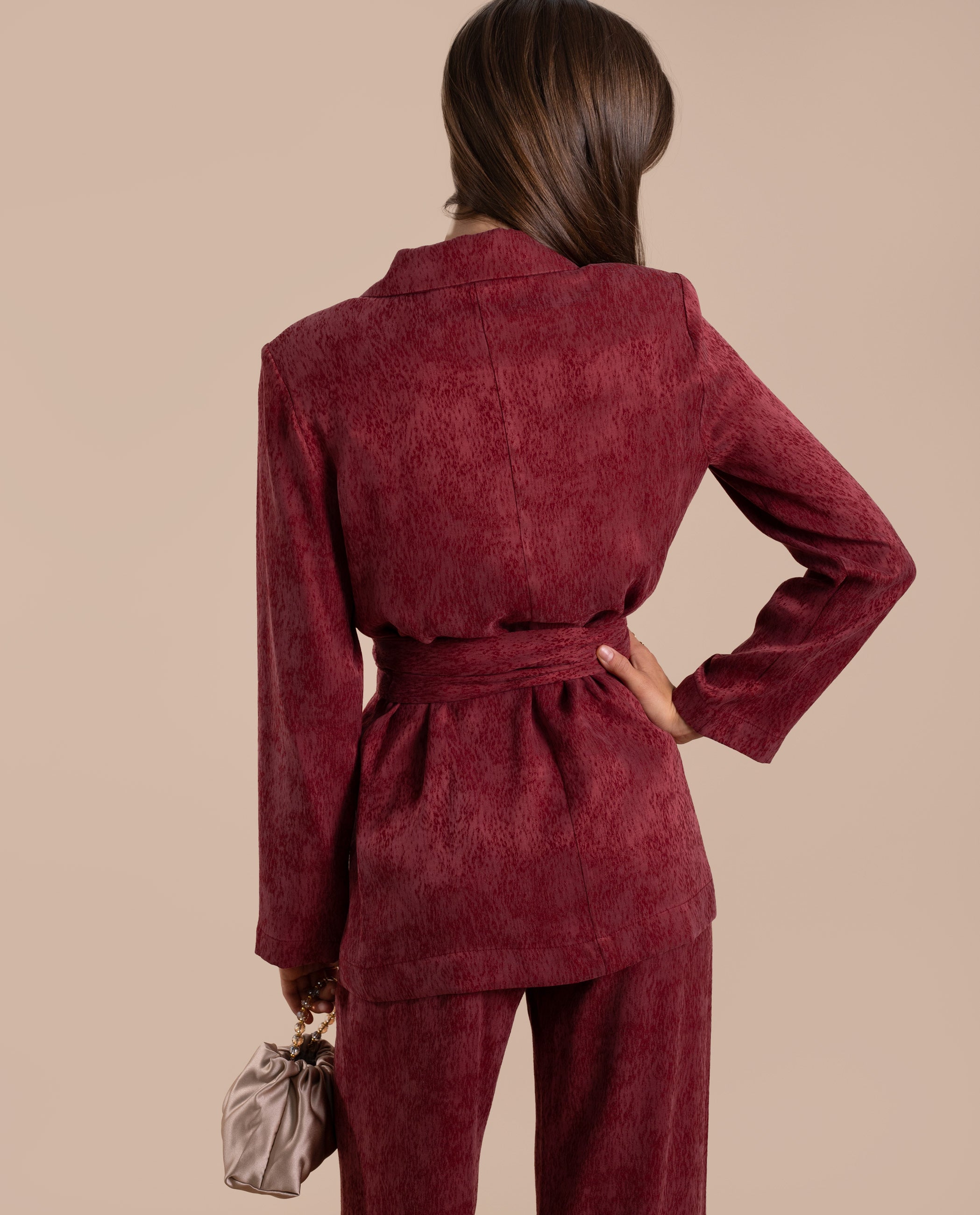 Blazer de traje de mujer con fajín - The-Are - Rojo Rojo-3