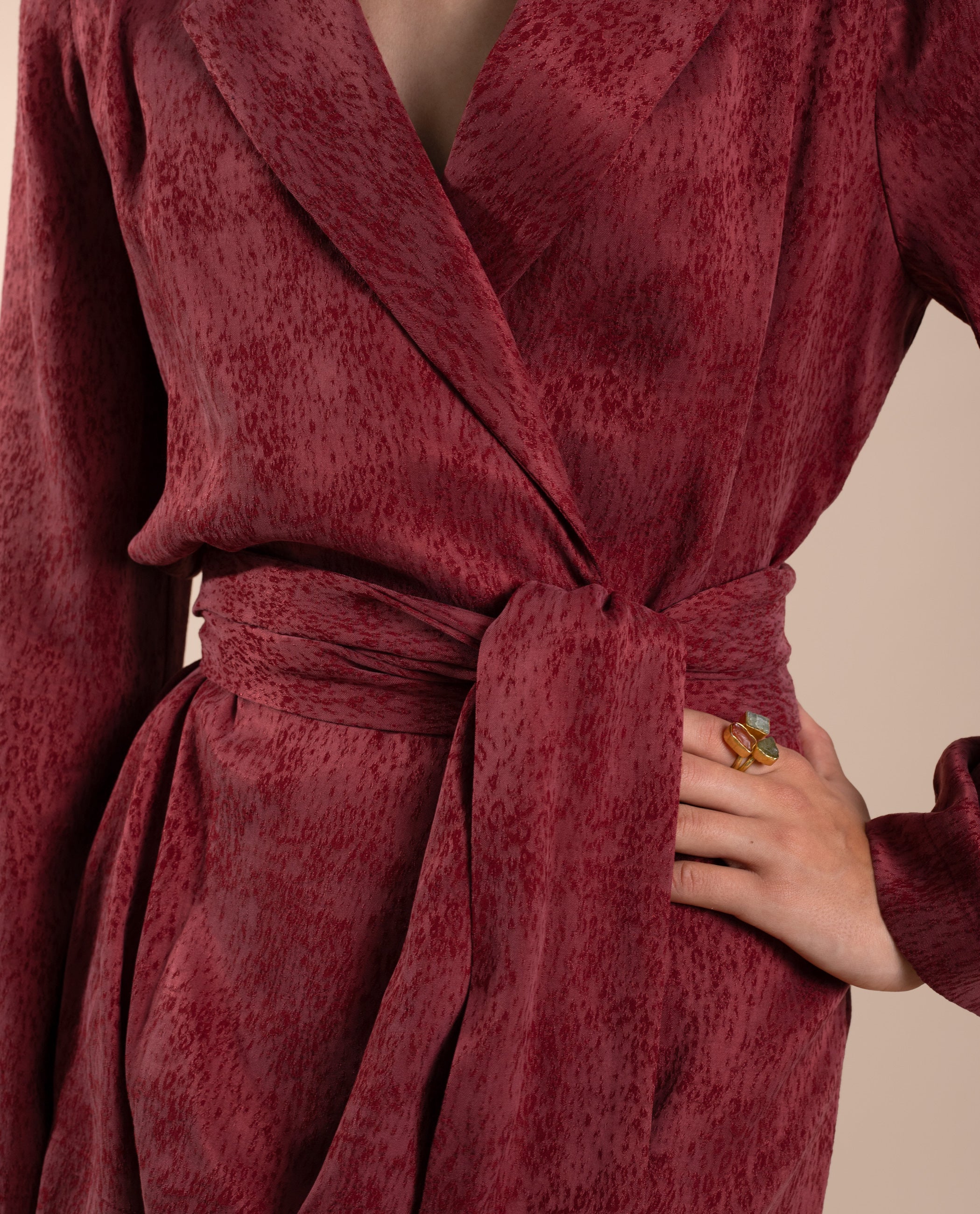Blazer de traje de mujer con fajín - The-Are - Rojo Rojo-4