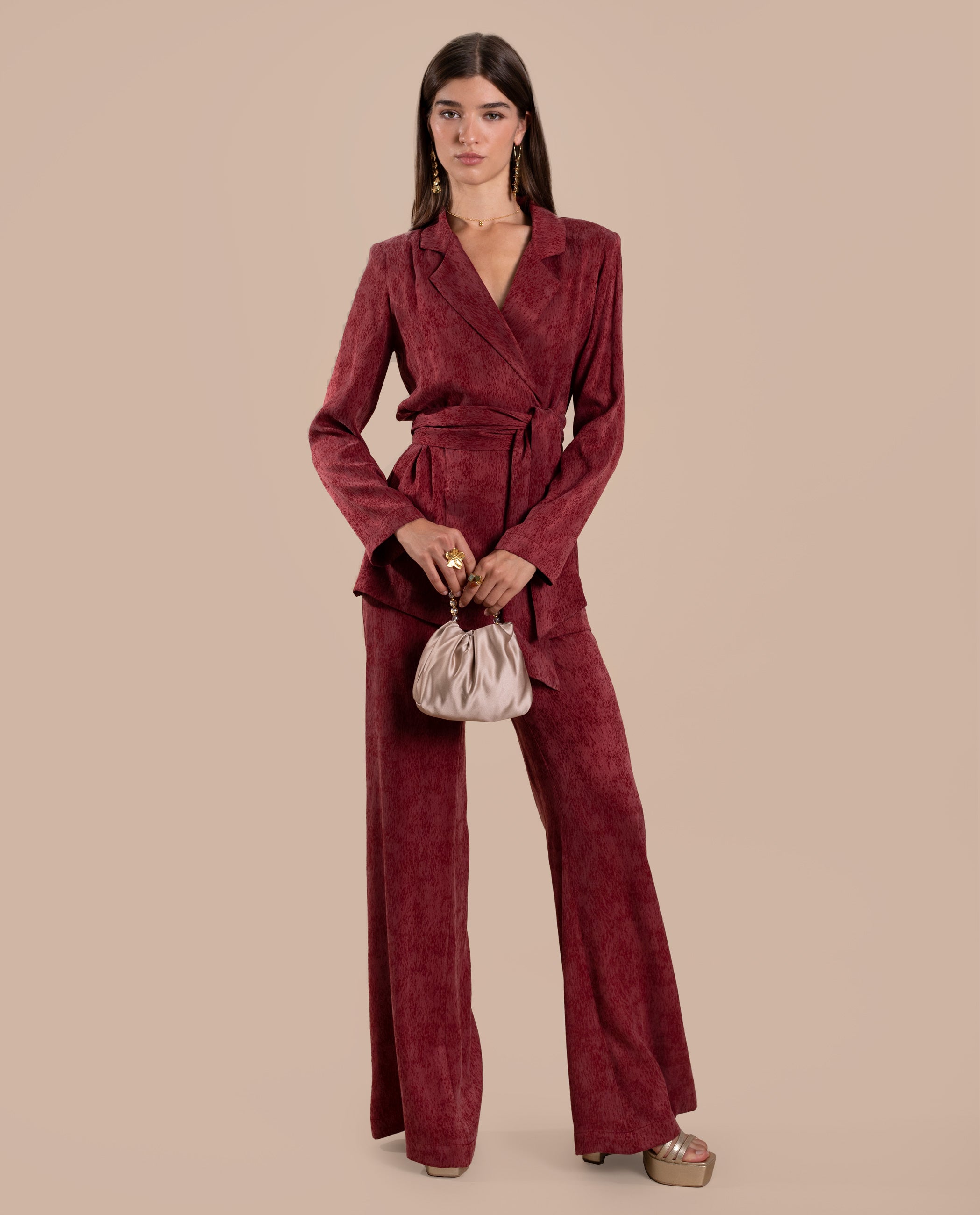 Blazer de traje de mujer con fajín - The-Are - Rojo Rojo-5