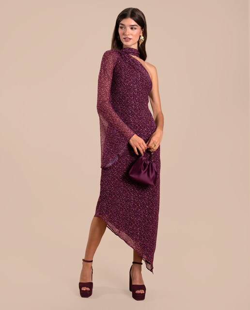 Imagen 0 de Vestido midi asimétrico con capa
