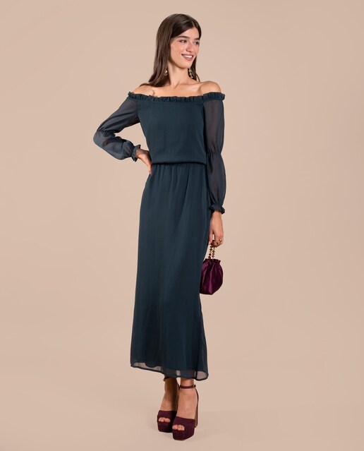 Imagen 0 de Vestido midi manga larga palabra de honor