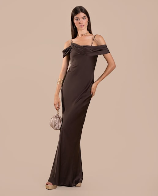 Imagen 0 de Vestido largo escote drapeado